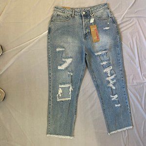 NWT Plus Size 21 Womens Distressed  Boyfriend Jeans Vanilla Star Super High Rise